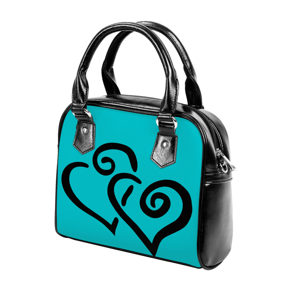 Ti Amo I love you - Exclusive Brand  - Vivid Cyan (Robin's Egg Blue) - Double Black Heart -  Shoulder Handbag