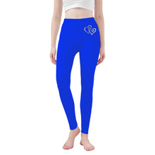 Load image into Gallery viewer, Ti Amo I love you - Exclusive Brand  - Blue Blue Eyes - Double White Heart - Womens / Teen Girls  / Womens Plus Size  - Yoga Leggings - Sizes XS-3XL
