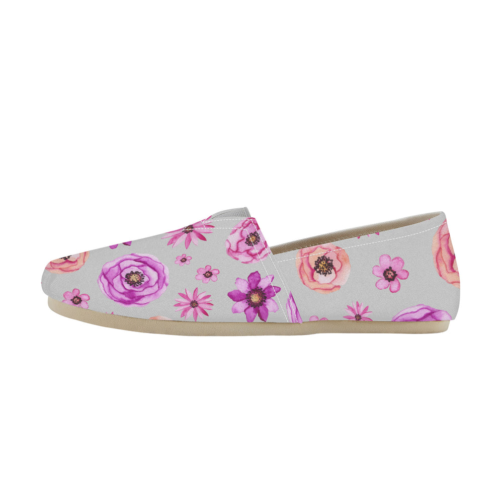 Ti Amo I love you  - Exclusive Brand  - Very Light Grey with Flowers - Womens Casual Flats - Ladies Driving Shoes