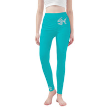 Load image into Gallery viewer, Ti Amo I love you - Exclusive Brand  - Vivid Cyan ( Robin&#39;s Egg Blue) - Angry Fish - Womens  / Teen Girls  / Womens Plus Size  - Yoga Legging - Sizes XS-3XLs
