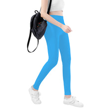 Load image into Gallery viewer, Ti Amo I love you - Exclusive Brand   - Medium Cyan Blue - White Daisy -  Yoga Leggings
