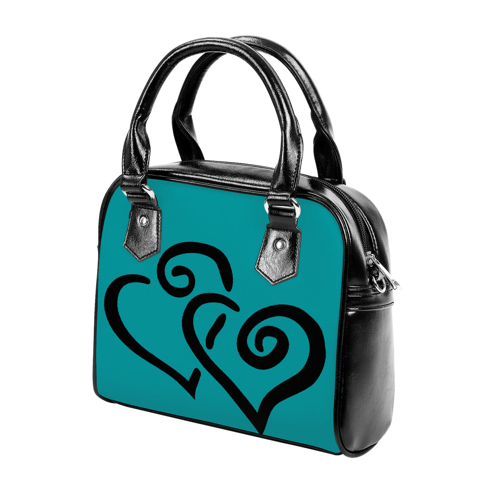 Ti Amo I love you - Exclusive Brand  - Persian Green - Double Black Heart -  Shoulder Handbag