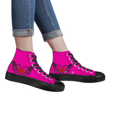 Load image into Gallery viewer, Ti Amo I love you - Exclusive Brand - Hollywood Cerise - Skeleton Hands with Heart - High Top Canvas Shoes - Black Soles
