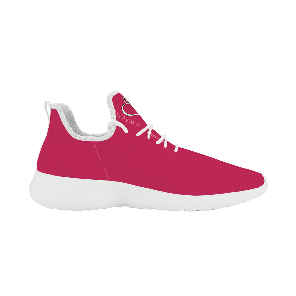 Ti Amo I love you - Exclusive Brand - Cerise Red 2 - Double White Heart - Lightweight Mesh Knit Sneaker - White Soles