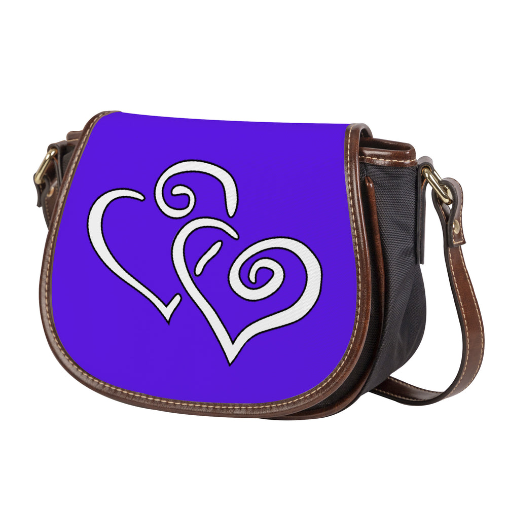 Ti Amo I love you - Exclusive  - Dark Purple - Double White Heart - Saddle Bag