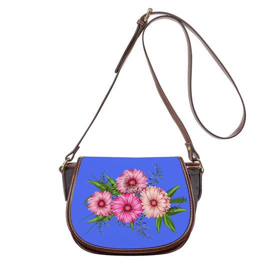 Ti Amo I love you - Exclusive Brand - Neon Blue - Pink Floral - Saddle Bag