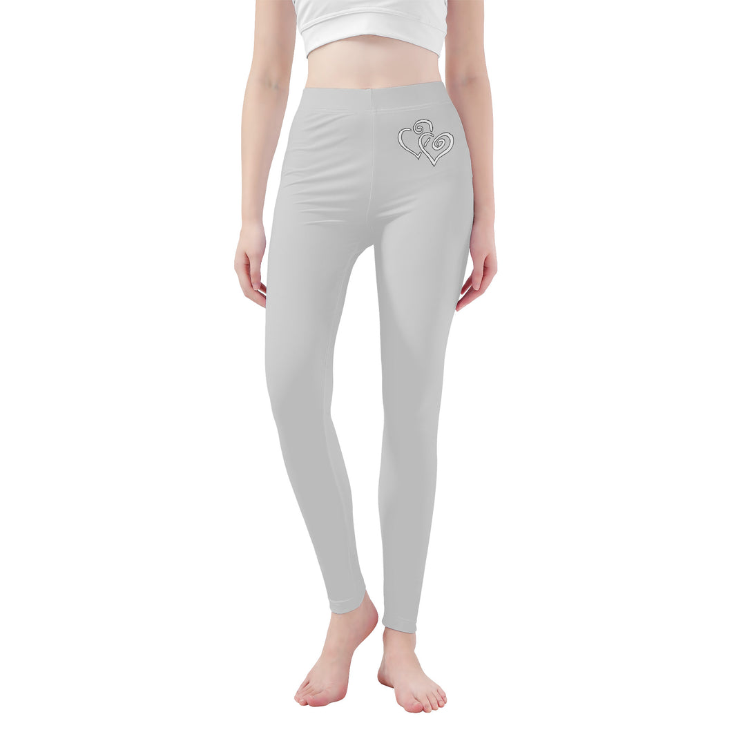 Ti Amo I love you - Exclusive Brand - Alto Gray - Double White Heart - Womens / Teen Girls  / Womens Plus Size  - Yoga Leggings - Sizes XS-3XL