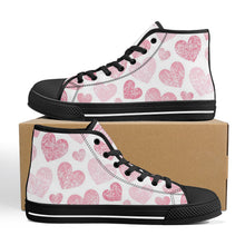 Load image into Gallery viewer, Ti Amo I love you - Exclusive Brand - White with Cavern Pink &amp; Charm Hearts - High-Top Canvas Shoes - Black
