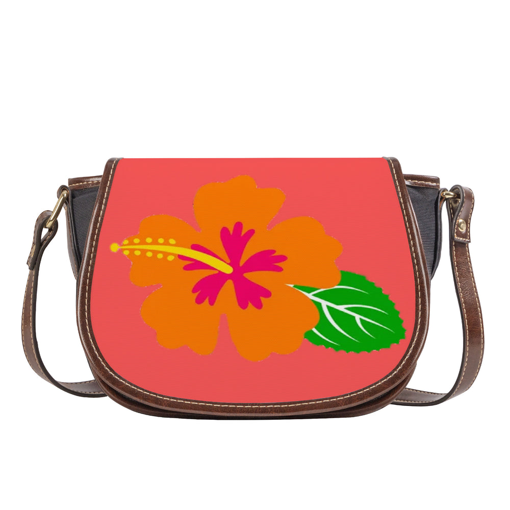 Ti Amo I love you - Exclusive Brand - Persimmon - Hawaiian Flower - Saddle Bag