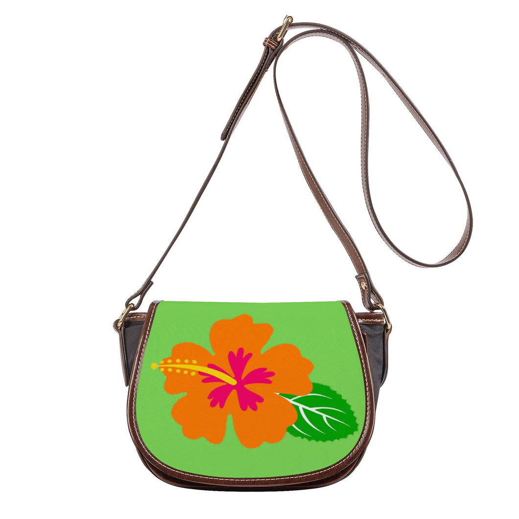 Ti Amo I love you - Exclusive Brand - Pastel Green - Hawaiian Flower - Saddle Bag