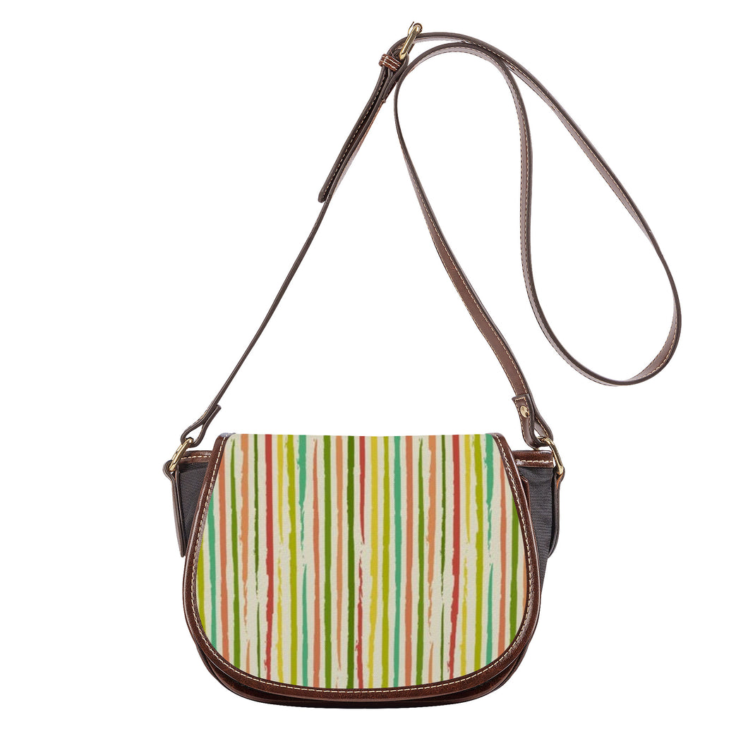 Ti Amo I love you - Exclusive Brand - Tacha & Olive Green Striped Pattern - Saddle Bag