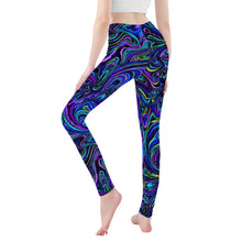 Load image into Gallery viewer, Ti Amo I love you - Exclusive Brand - Blue Neon Swirl - Womens / Teen Girls / Womens Plus Size - Yoga Leggings - Sizes XS-3XL
