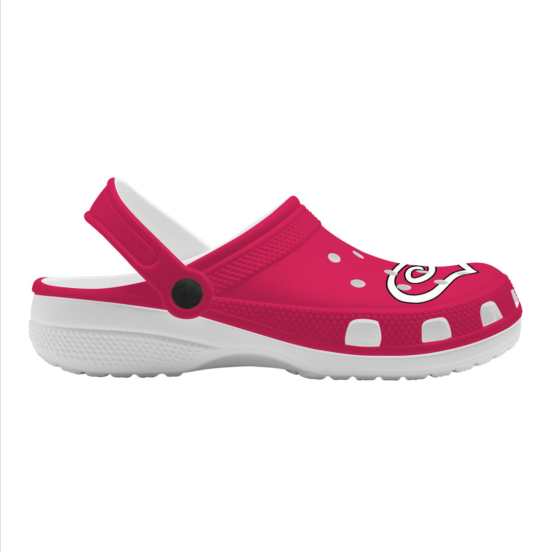 Ti Amo I love you - Exclusive Brand - Cerise Red 2 - Double White Heart - Womens Classic Clogs - Sizes 5-14.5