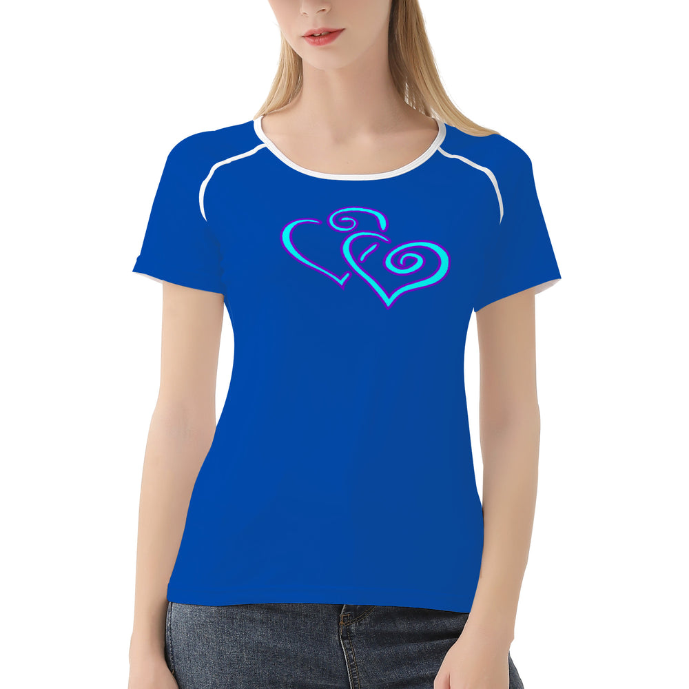 Ti Amo I love you - Exclusive Brand - Dark Blue - Double Cyan Heart - Women's T shirt - Sizes XS-2XL