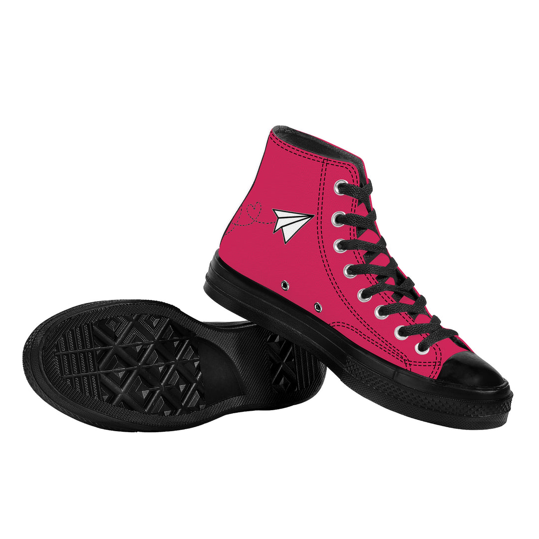 Ti Amo I love you - Exclusive Brand - Cerise Red 2 - Paper Airplane - High Top Canvas Shoes - Black Soles
