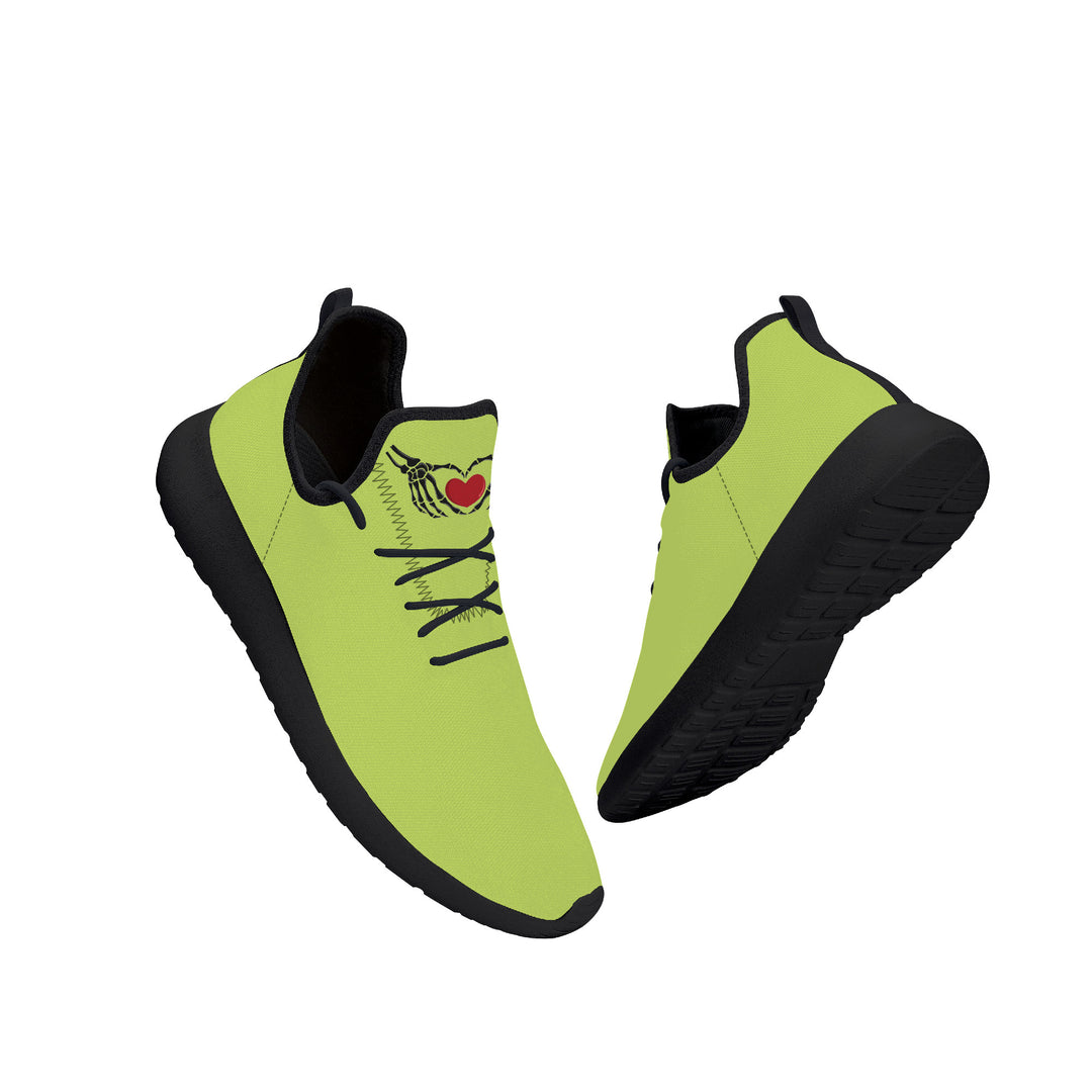 Ti Amo I love you - Exclusive Brand - Yellow Green - Skelton Hands with Heart - Mens / Womens - Lightweight Mesh Knit Sneaker - Black Soles