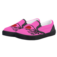 Load image into Gallery viewer, Ti Amo I love you - Exclusive Brand - Hot Pink - Skeleton Hands with Heart- Kids Slip-on shoes - Black Soles
