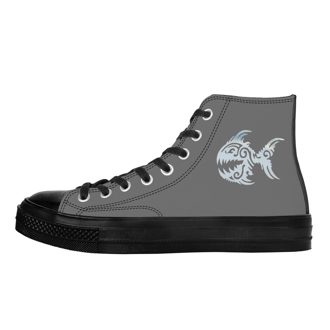 Ti Amo I love you - Exclusive Brand - Dove Gray - Angry Fish - High Top Canvas Shoes - Black  Soles