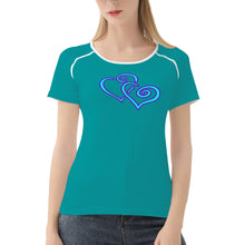 Load image into Gallery viewer, Ti Amo I love you - Exclusive Brand - Persian Green -  Double Cyan Heart - Women&#39;s T shirt
