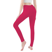 Load image into Gallery viewer, Ti Amo I love you - Exclusive Brand - Cerise Red 2 - Double White Heart- Womens / Teen Girls / Womens Plus Size - Yoga Leggings - Sizes XS-3XL
