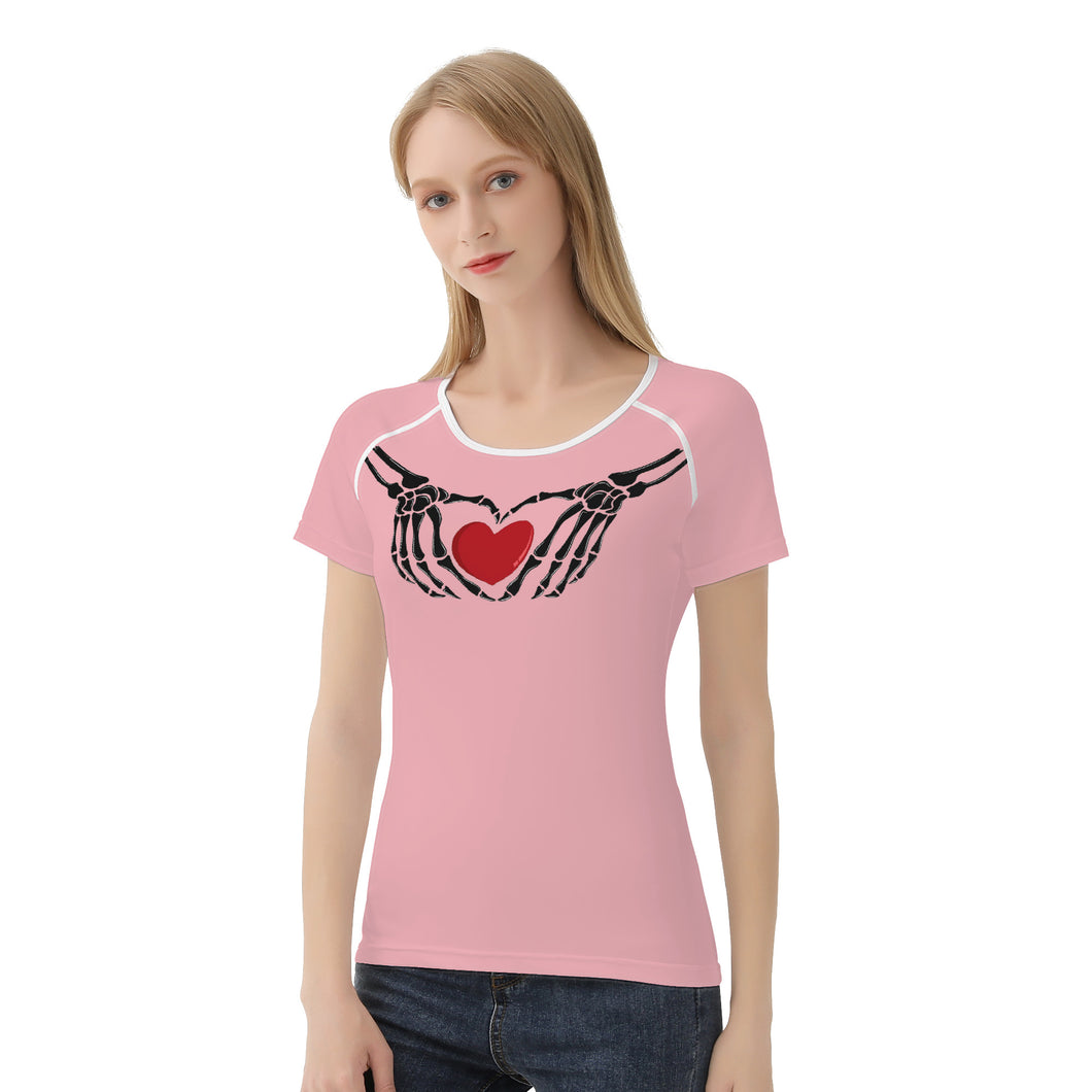 Ti Amo I love you - Exclusive Brand  - Mandys Pink - Skeleton Hands with Heart  -Women's T shirt