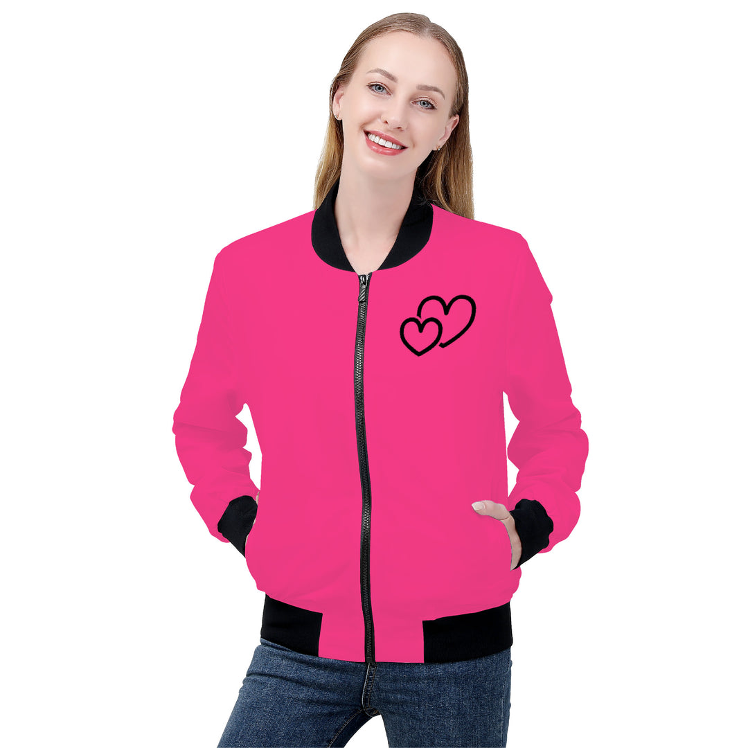 Ti Amo I love you Exclusive Brand  - Violet Red - Double Black Heart - Women's Bomber Jacket