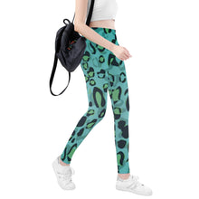 Load image into Gallery viewer, Ti Amo I love you - Exclusive Brand - Tradewind with Aqua Forest Leopard Spots - Womens / Teen Girls / Womens Plus Size - Yoga Leggings - Sizes XS-3XL
