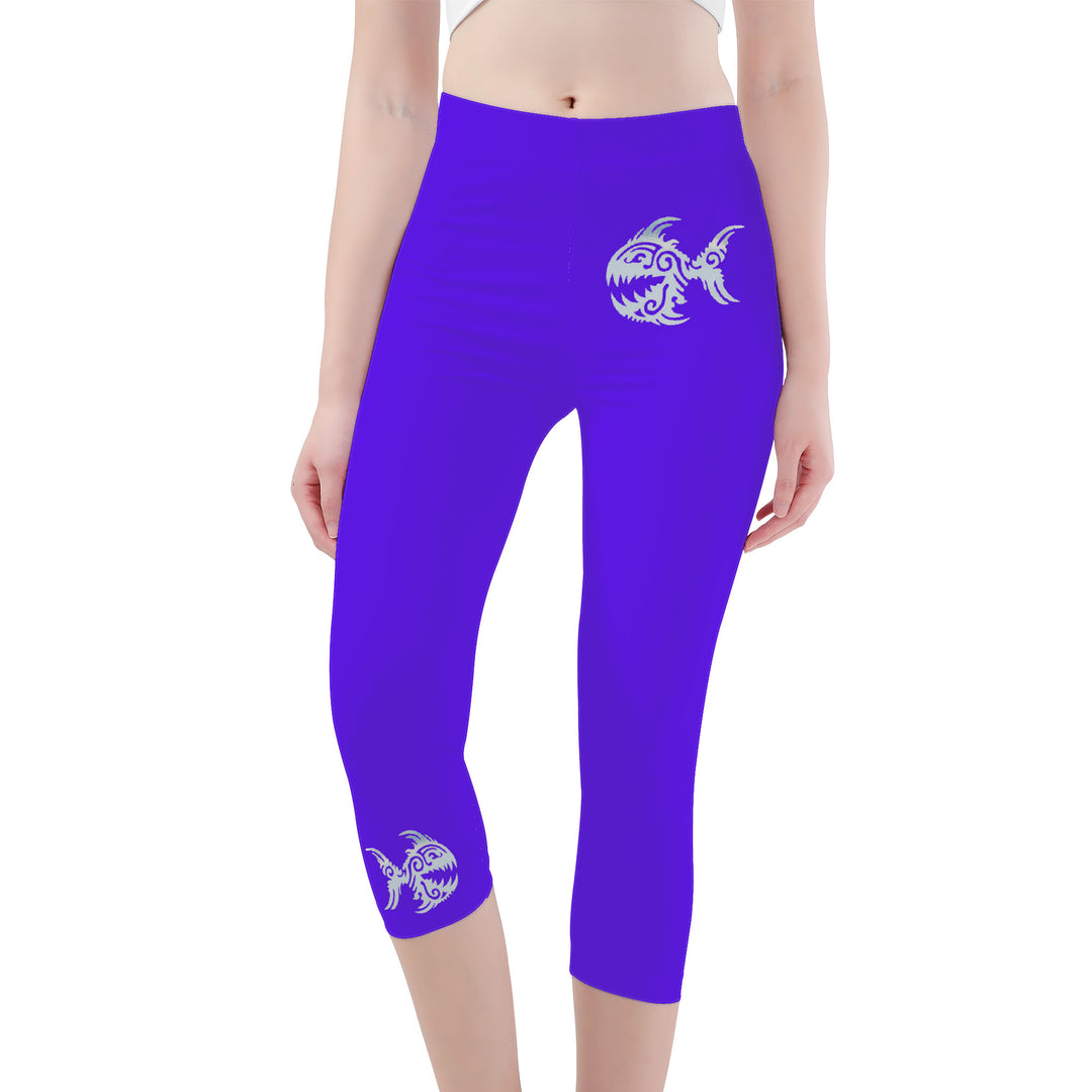 Ti Amo I love you-  Exclusive Brand - Dark Purple - Angry Fish - Capri Yoga Leggings - SizesXS-3XL