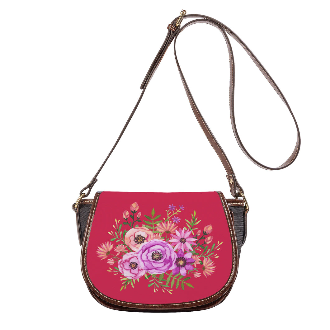 Ti Amo I love you - Exclusive Brand - Viva Magenta 3 - Floral Bouquet - Saddle Bag