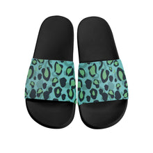 Load image into Gallery viewer, Ti Amo I love you  - Exclusive Brand  - Tradewind with Aqua Forest Leopard Spots - Womens / Childrens  / Youth  - Slide Sandals - Black Soles
