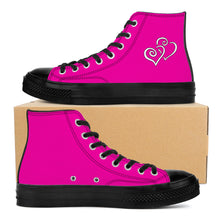 Load image into Gallery viewer, Ti Amo I love you - Hollywood Cerise - Double White Heart - High Top Canvas Shoes - Black  Soles
