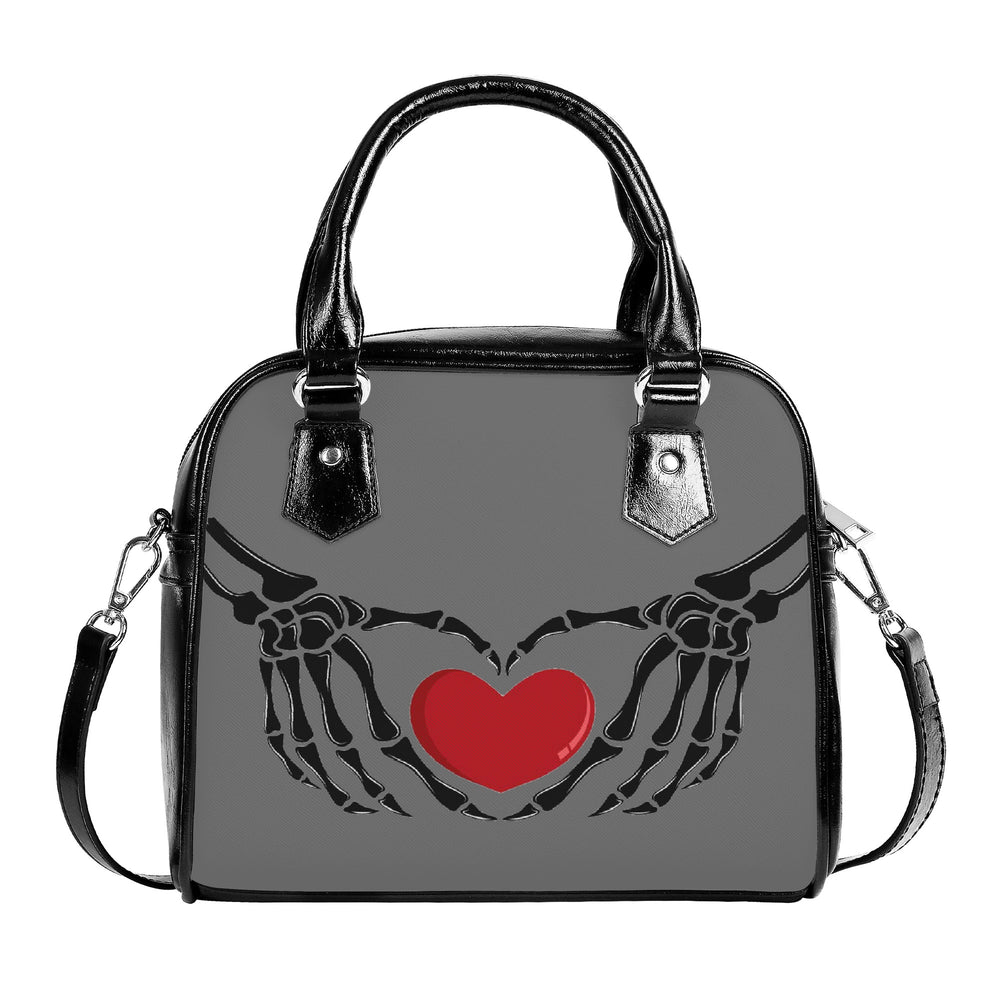 Ti Amo I love you  - Exclusive Brand  - Dove Gray - Skeleton Hands with Heart - Shoulder Handbag