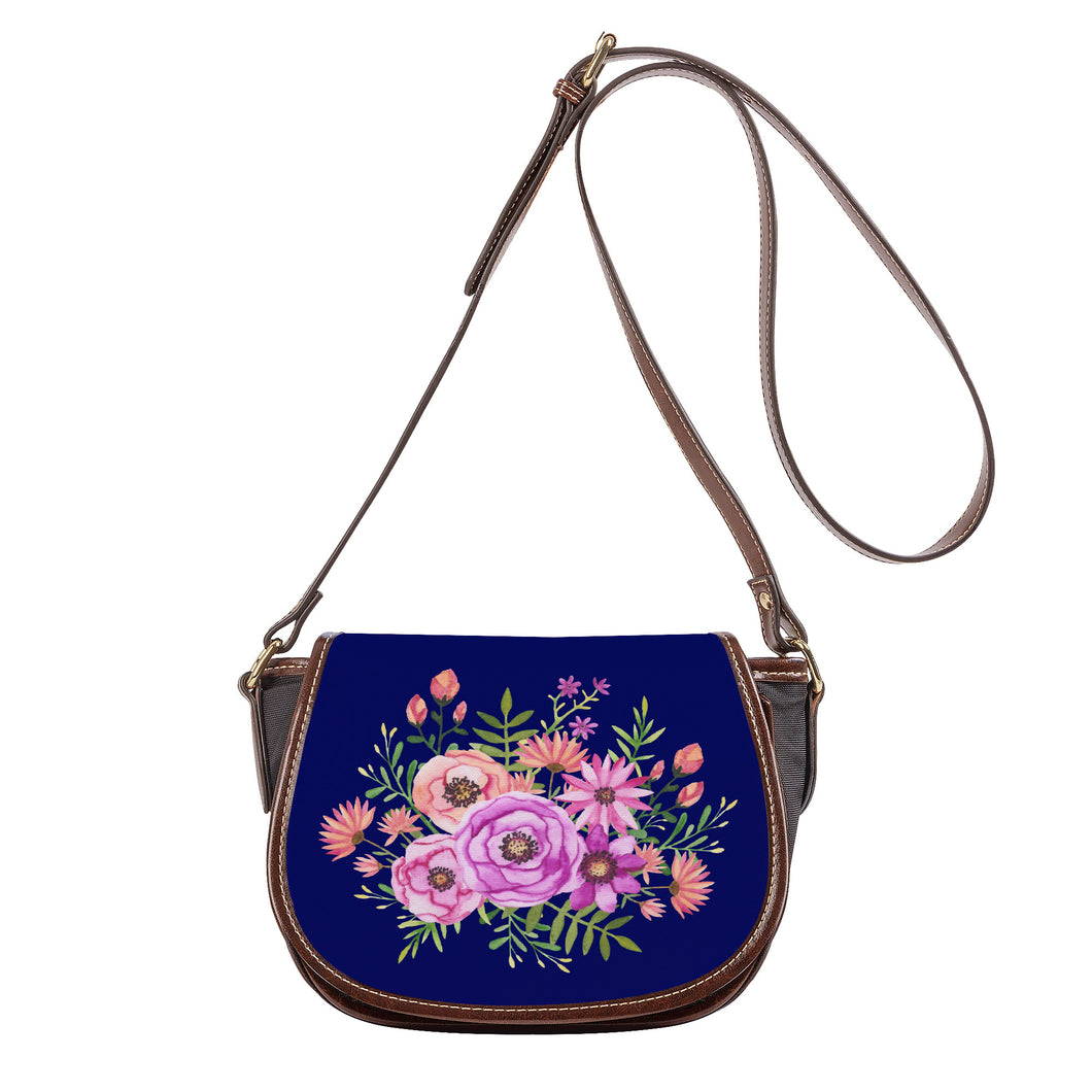 Ti Amo I love you - Exclusive Brand - Dark Navy - Floral Bouquet - Saddle Bag