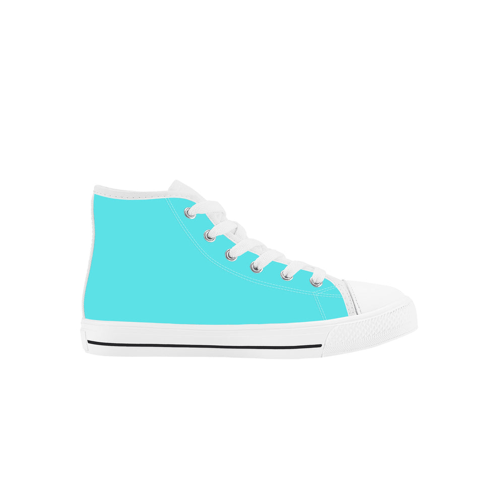 Ti Amo I love you - Exclusive Brand - Medium Turquoise Blue - Double Black Heart - Kids High Top Canvas Shoes