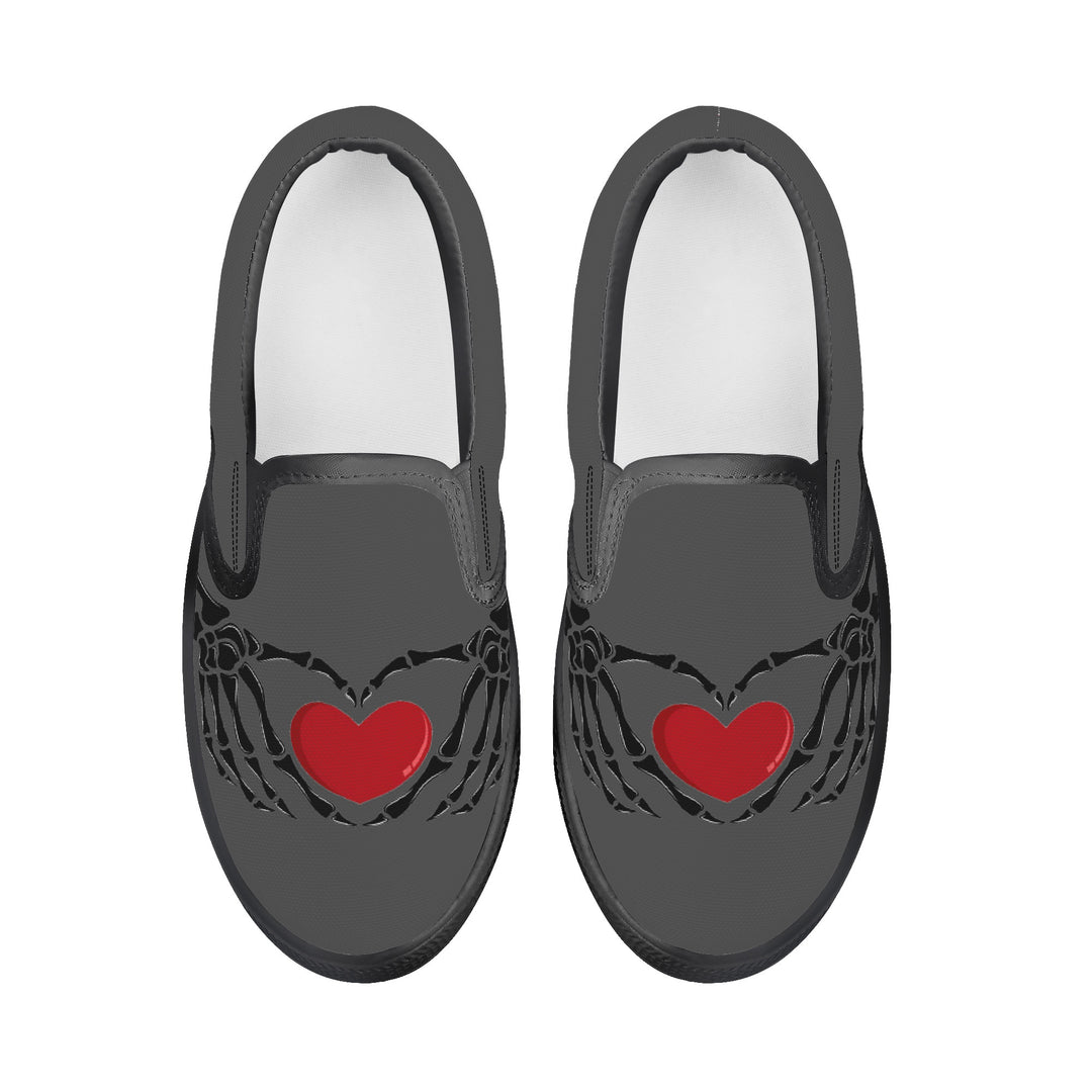 Ti Amo I love you - Exclusive Brand  - Davy's Grey - Skeleton Hands with Heart - Kids Slip-on shoes - Black Soles