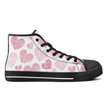 Load image into Gallery viewer, Ti Amo I love you - Exclusive Brand - White with Cavern Pink &amp; Charm Hearts - High-Top Canvas Shoes - Black
