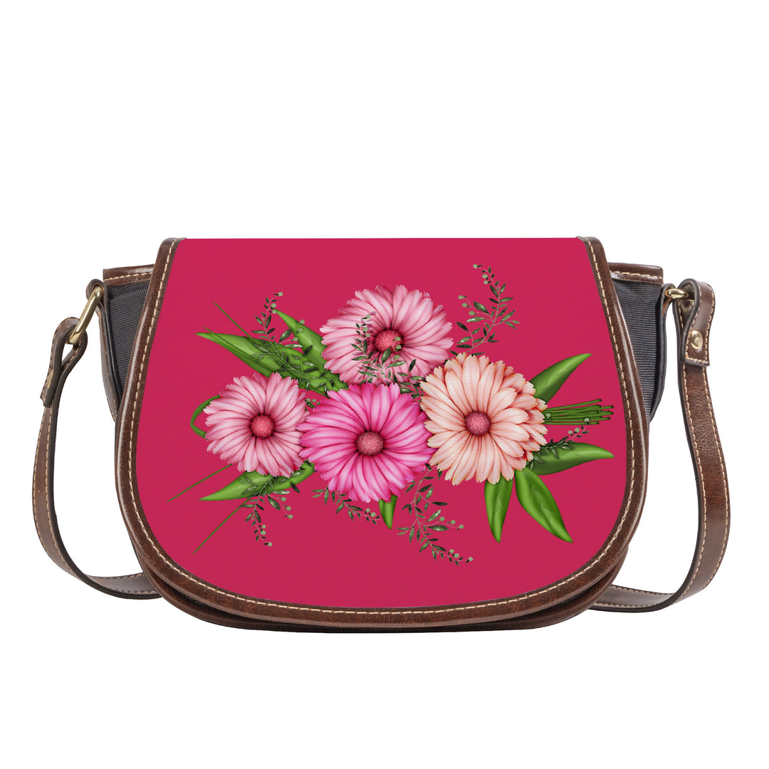 Ti Amo I love you - Exclusive Brand - Cerise Red 2 - Pink Floral - Saddle Bag