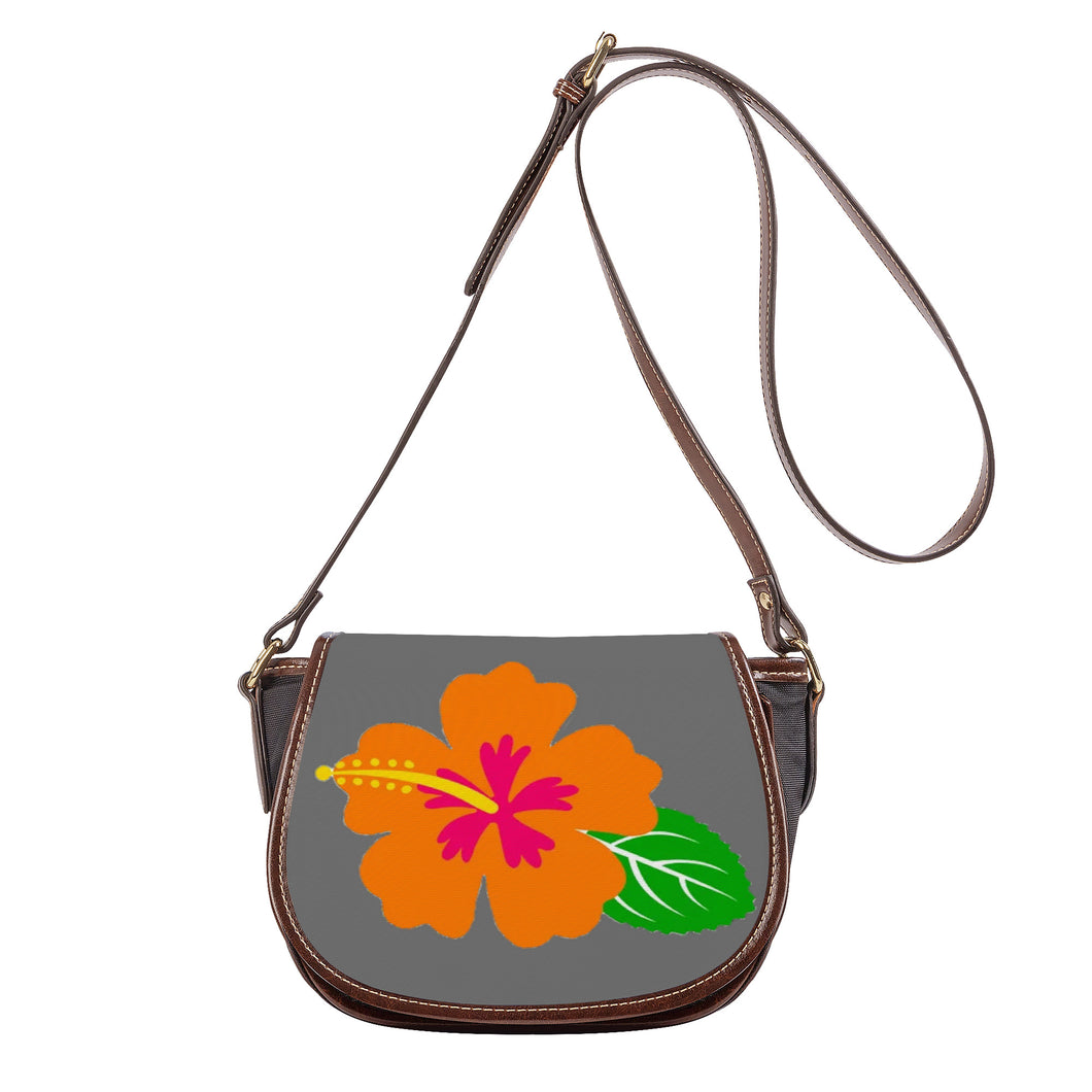 Ti Amo I love you - Exclusive Brand - Dove Gray - Hawaiian Flower -  Saddle Bag