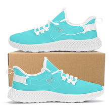 Load image into Gallery viewer, Ti Amo I love you - Exclusive Brand - Medium Turquoise Blue -  Double Heart - Womens Mesh Knit Shoes - White Soles
