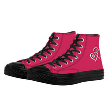 Load image into Gallery viewer, Ti Amo I love you - Cerise Red 2 - Double White Heart - High Top Canvas Shoes - Black  Soles
