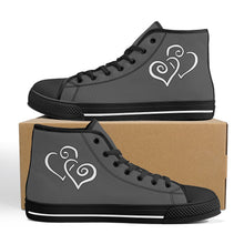 Load image into Gallery viewer, Ti Amo I love you - Exclusive Brand  - Davy&#39;s Grey - Double White Heart - High-Top Canvas Shoes - Black Soles
