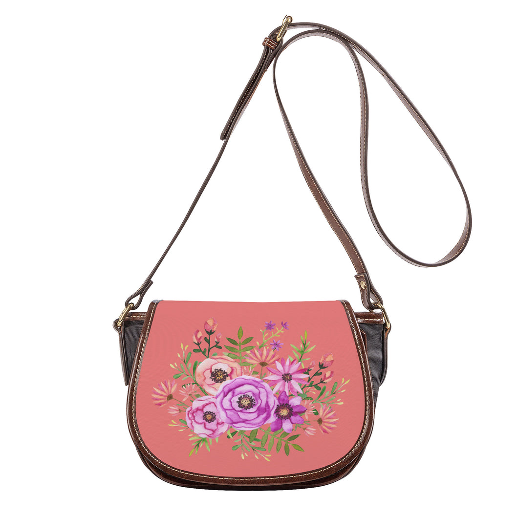 Ti Amo I love you - Exclusive Brand - Light Coral 2 - Floral Bouquet - Saddle Bag