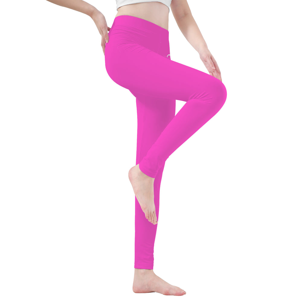 Ti Amo I love you - Exclusive Brand  - Light Deep Pink 2 -  White Daisy -  Yoga Leggings