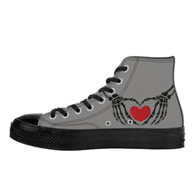 Load image into Gallery viewer, Ti Amo I love you - Exclusive Brand - Natural Gray - Skeleton Hands with Heart - High Top Canvas Shoes - Black Soles
