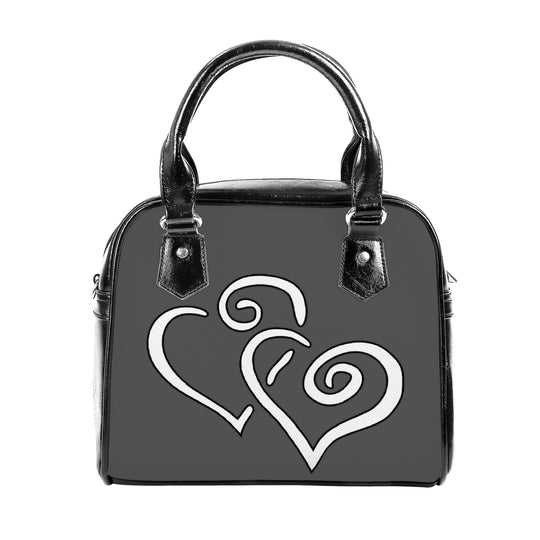 Ti Amo I love you  - Exclusive Brand - Davy's Grey - Double White Heart - Shoulder Handbag