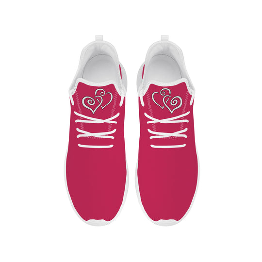 Ti Amo I love you - Exclusive Brand - Cerise Red 2 - Double White Heart -  Lightweight Mesh Knit Sneaker - White Soles