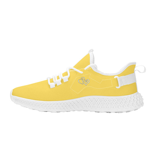 Ti Amo I love you - Exclusive Brand  - Mustard Yellow -  Double Heart - Womens Mesh Knit Shoes - White Soles