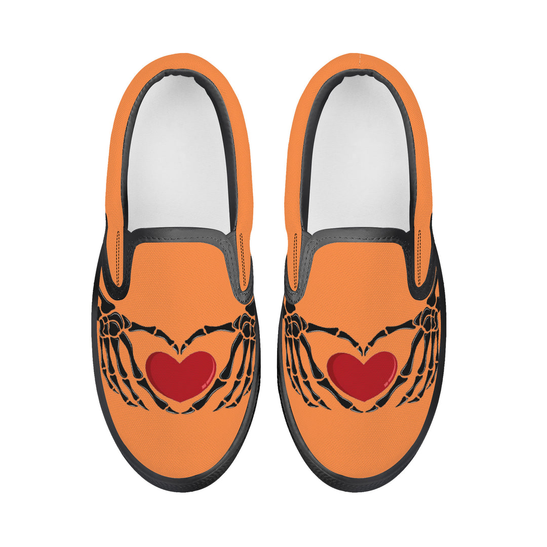Ti Amo I love you - Exclusive Brand  - Coral -  Skeleton Hands with Heart - Kids Slip-on shoes - Black Soles