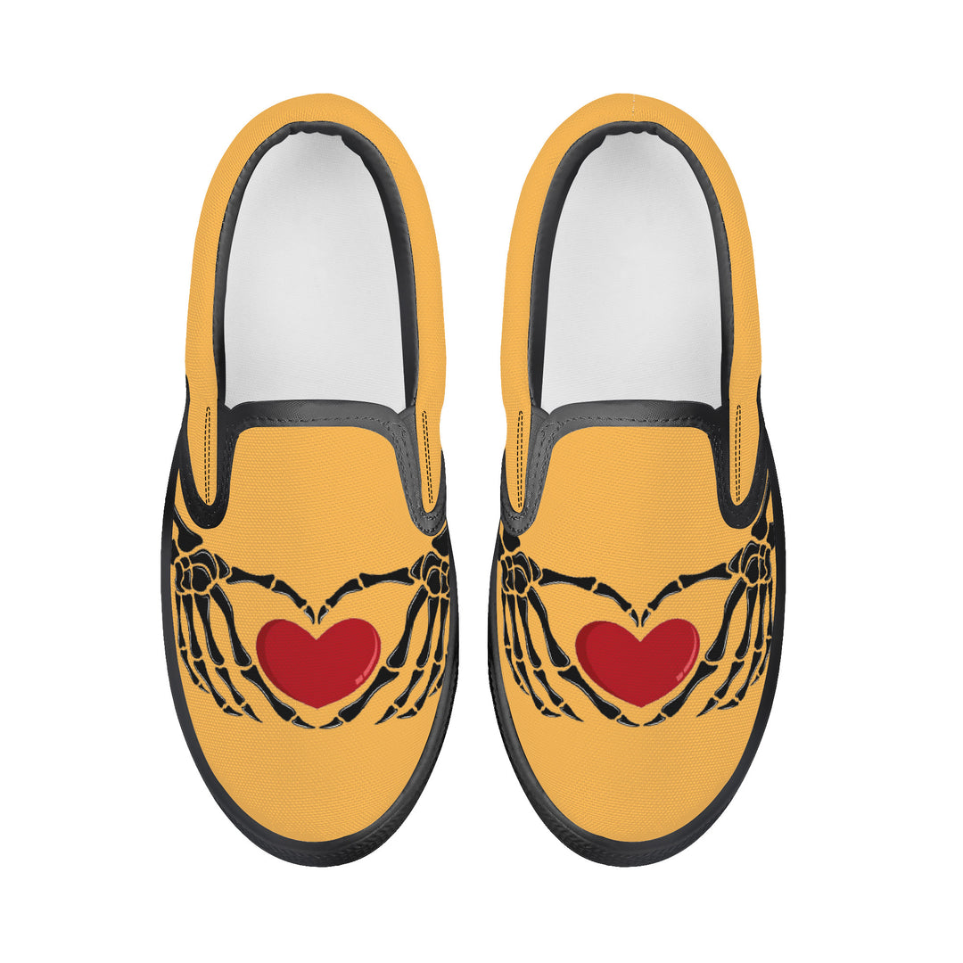 Ti Amo I love you - Exclusive Brand - Light Orange - Skeleton Hands with Heart  - Kids Slip-on shoes - Black Soles