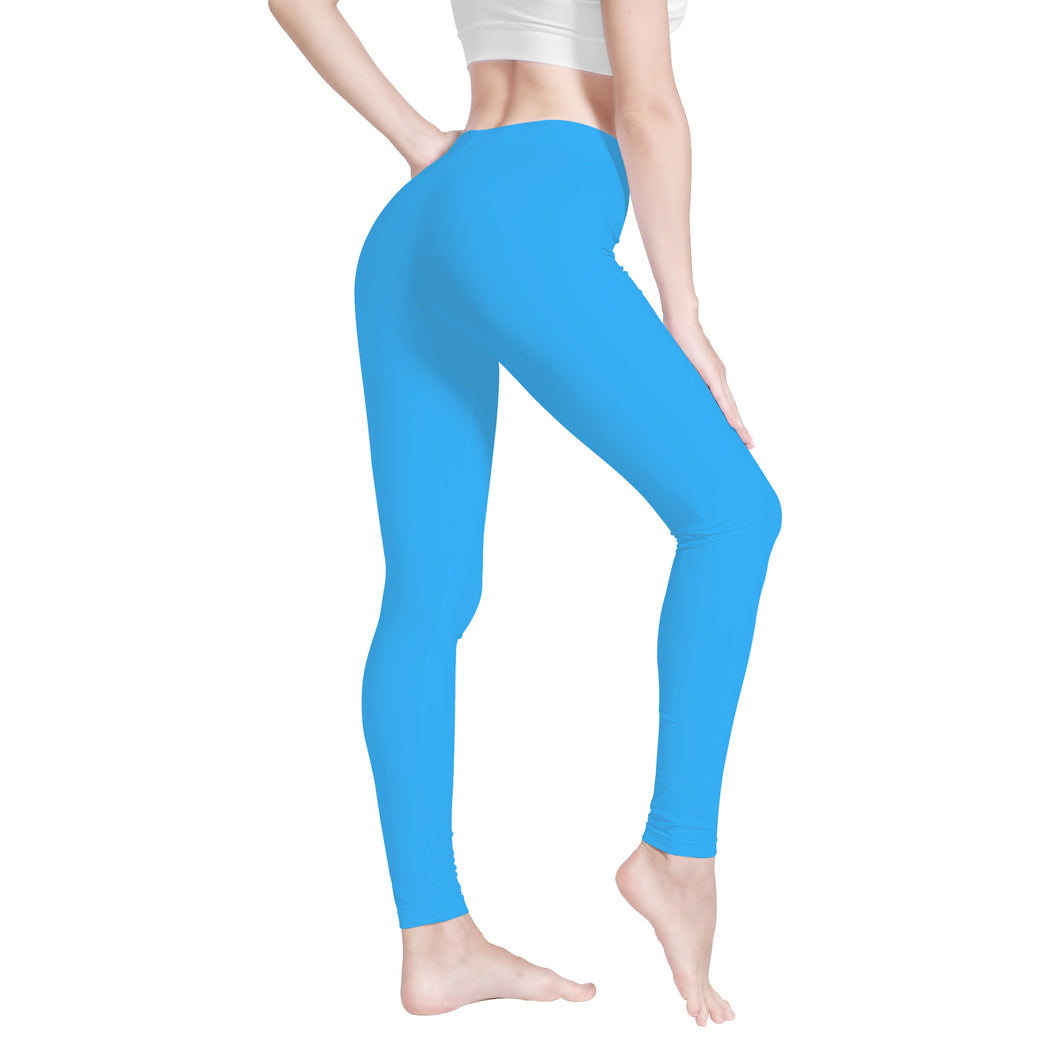 Ti Amo I love you - Exclusive Brand  - Medium Cyan Blue - Womens / Teen Girls  / Womens Plus Size  - Yoga Leggings - Sizes XS-3XL